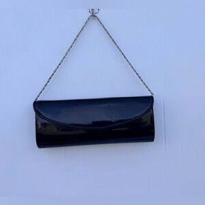 ALDO Black Patent Clutch Purse Silver Chain Evening Bag Formal Party